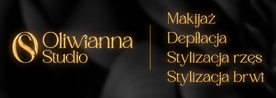 Oliwianna Studio - logo z monogramem OS i listą usług: makijaż, depilacja, stylizacja rzęs, stylizacja brwi